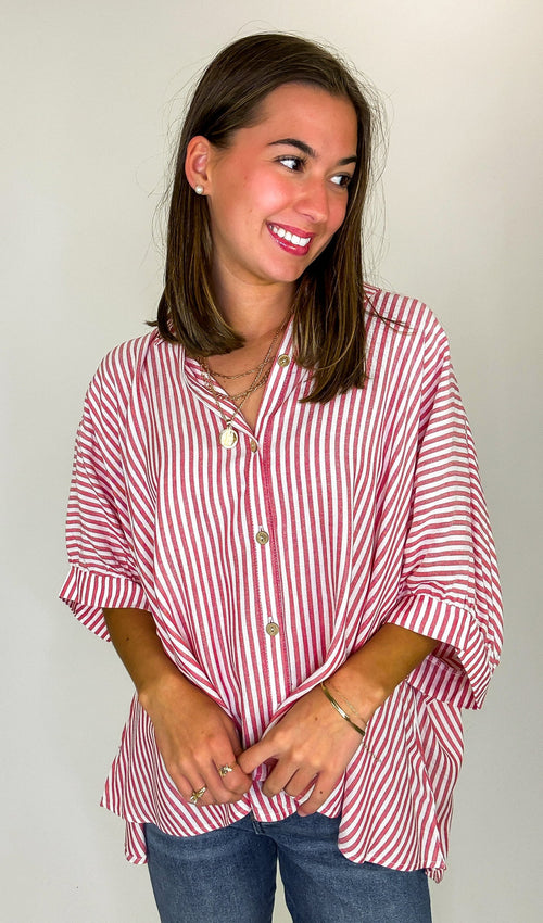 Lucky Stripes Oversized Button Up Red Stripe
