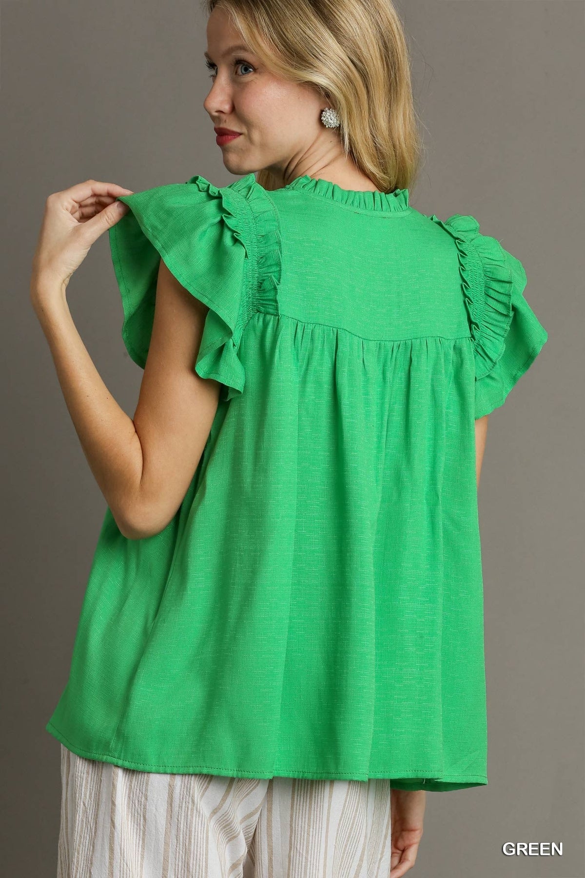 UMGEE Ruffle Sleeve Top Green