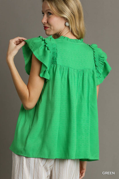 UMGEE Ruffle Sleeve Top Green