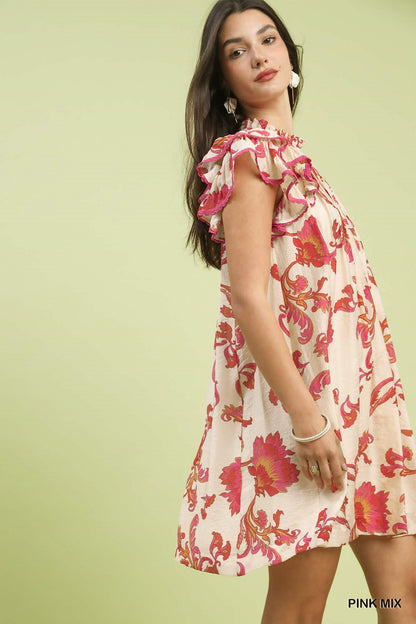 UMGEE Pink Mix Ruffle Sleeve Dress