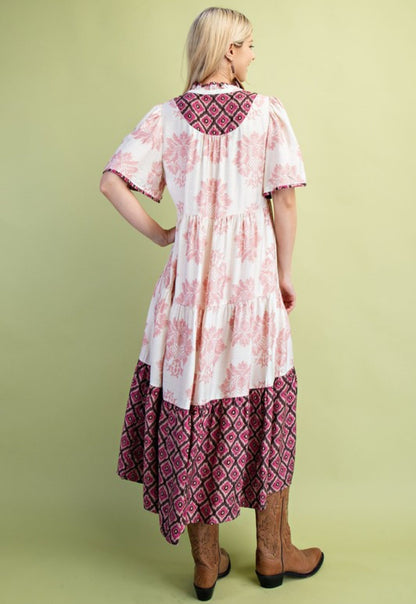 Blush Mix Print Midi Dress