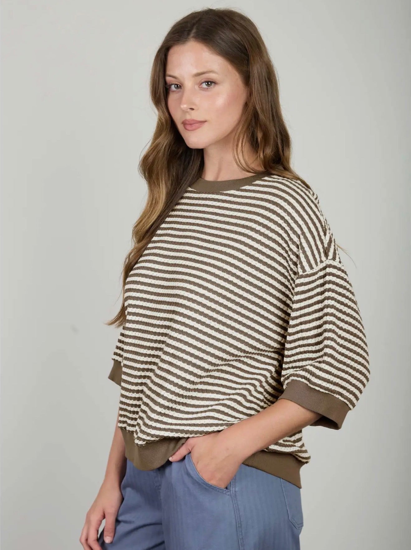 Mocha Stripe Knit Top