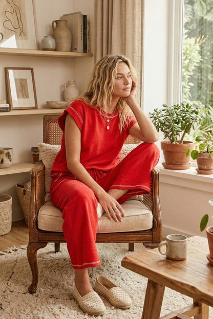 Scuba Contrast Stitch 2PC SET Red