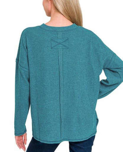 Ribbed Soft Pocket Sweater Teal