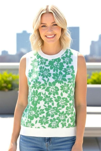 Green Floral Printed Sweater Tank