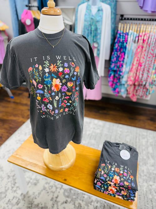 Comfort Colors Pepper Floral It is Well Tee