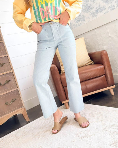 MICA Raw Hem Stripe Crop Jean