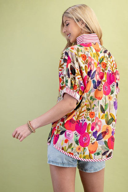 Poppy Floral Top Fuchsia Mix