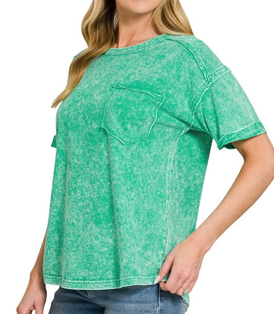 Halo Mineral Washed Pocket Tee Green