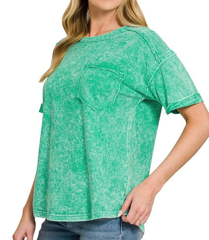 Halo Mineral Washed Pocket Tee Green