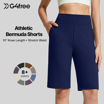 🏆 Last Day Special Price £12.99 ! 💐Women's Bermuda Shorts with Pockets -👍Knee Length Athletic Casual Long Shorts
