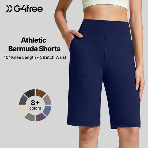 🏆 Last Day Special Price £12.99 ! 💐Women's Bermuda Shorts with Pockets -👍Knee Length Athletic Casual Long Shorts