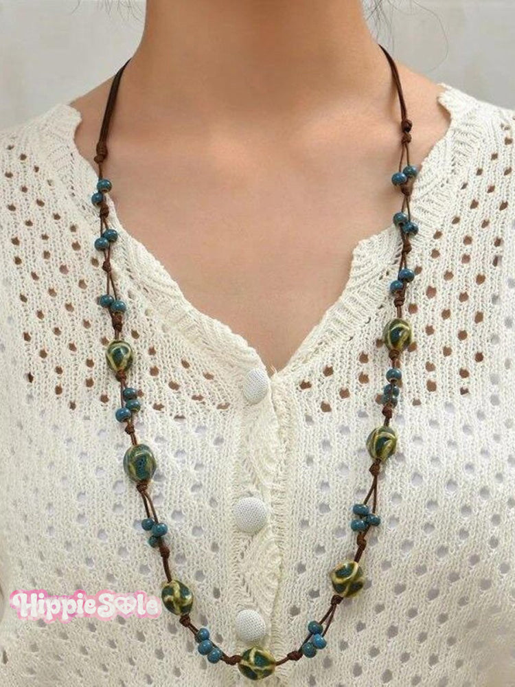 Handmade Colorful Braided Ceramic Beads Necklace
