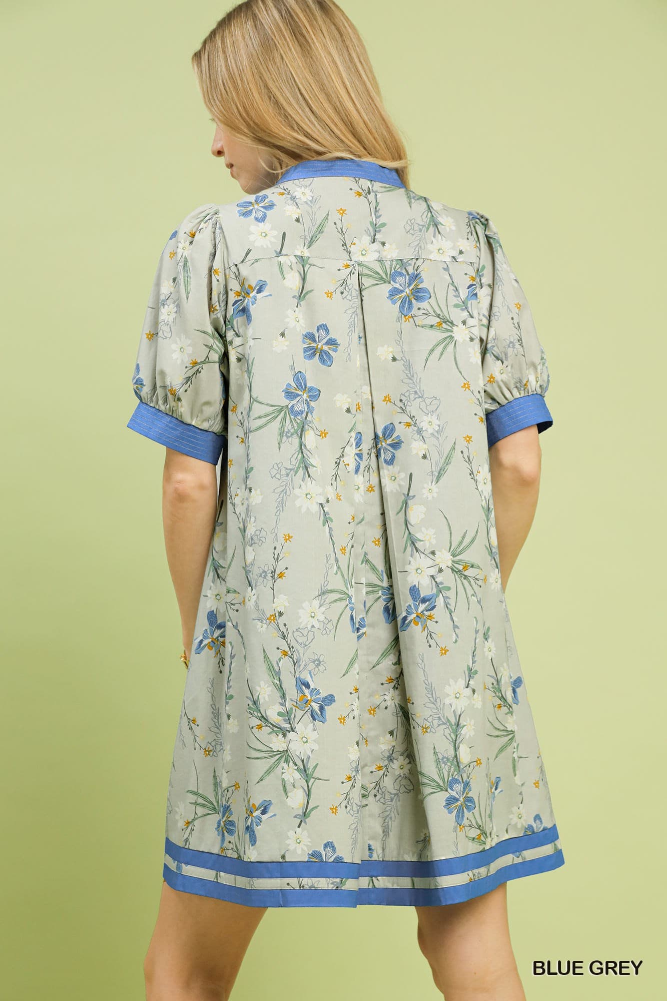 UMGEE Floral Contrast Dress Dusty Blue