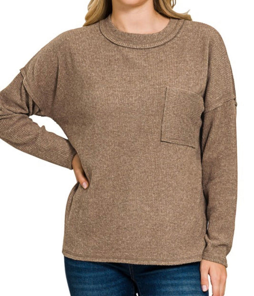 Ribbed Pocket Sweater Mocha