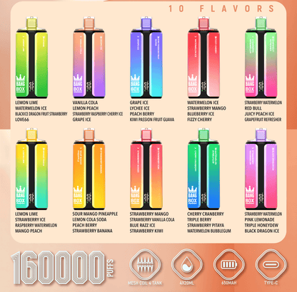 Bang Box 160000 160K Puffs 4 In 1 Flavors Original Rechargeable LED Display Disposable Vape