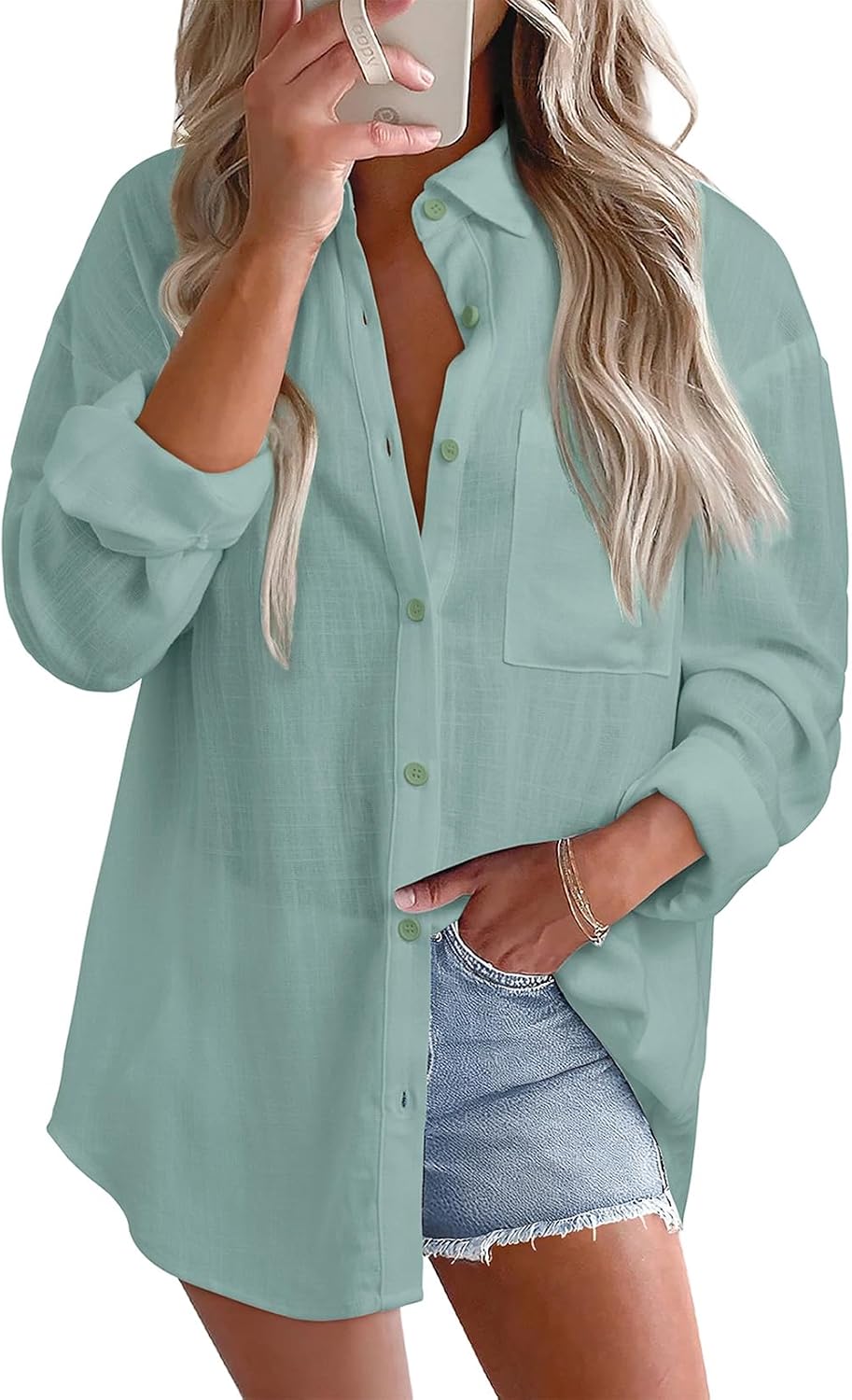 Astylish Women 2026 Loose Fit Tops Linen Cotton Button Down Shirts Blouses