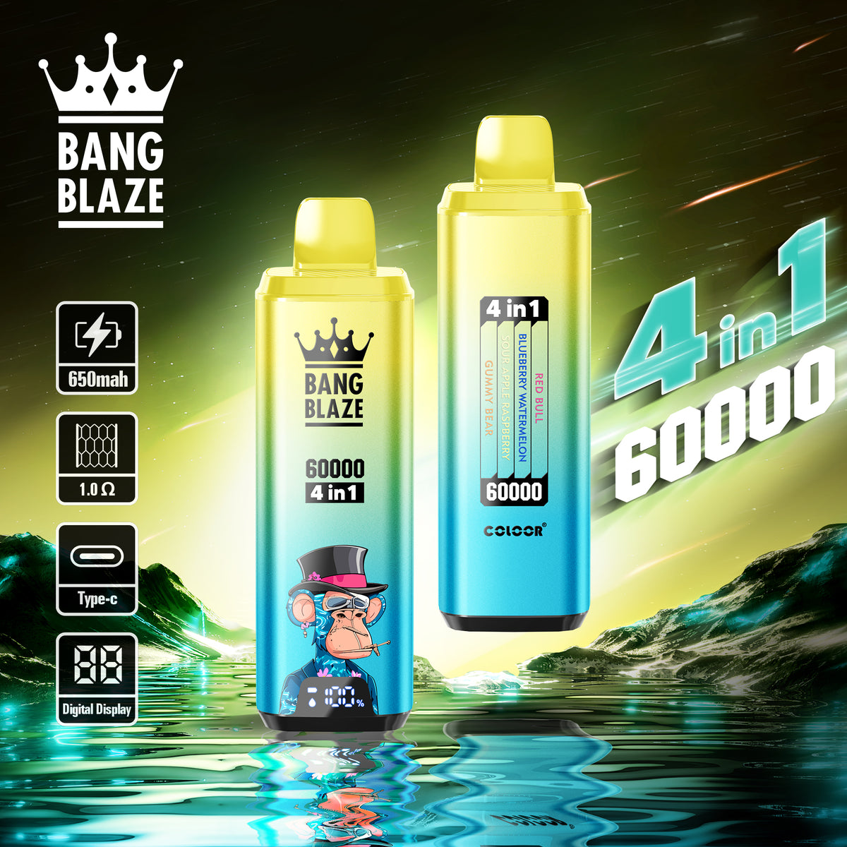 Bang Blaze 60000 – 4 flavors in a single device! 🔥 Fast shipping in 1–5 days. 🚚 Tax- and duty-free. 💨 Up to 60,000 puffs of pure flavor! Buy it now and save! ⚡