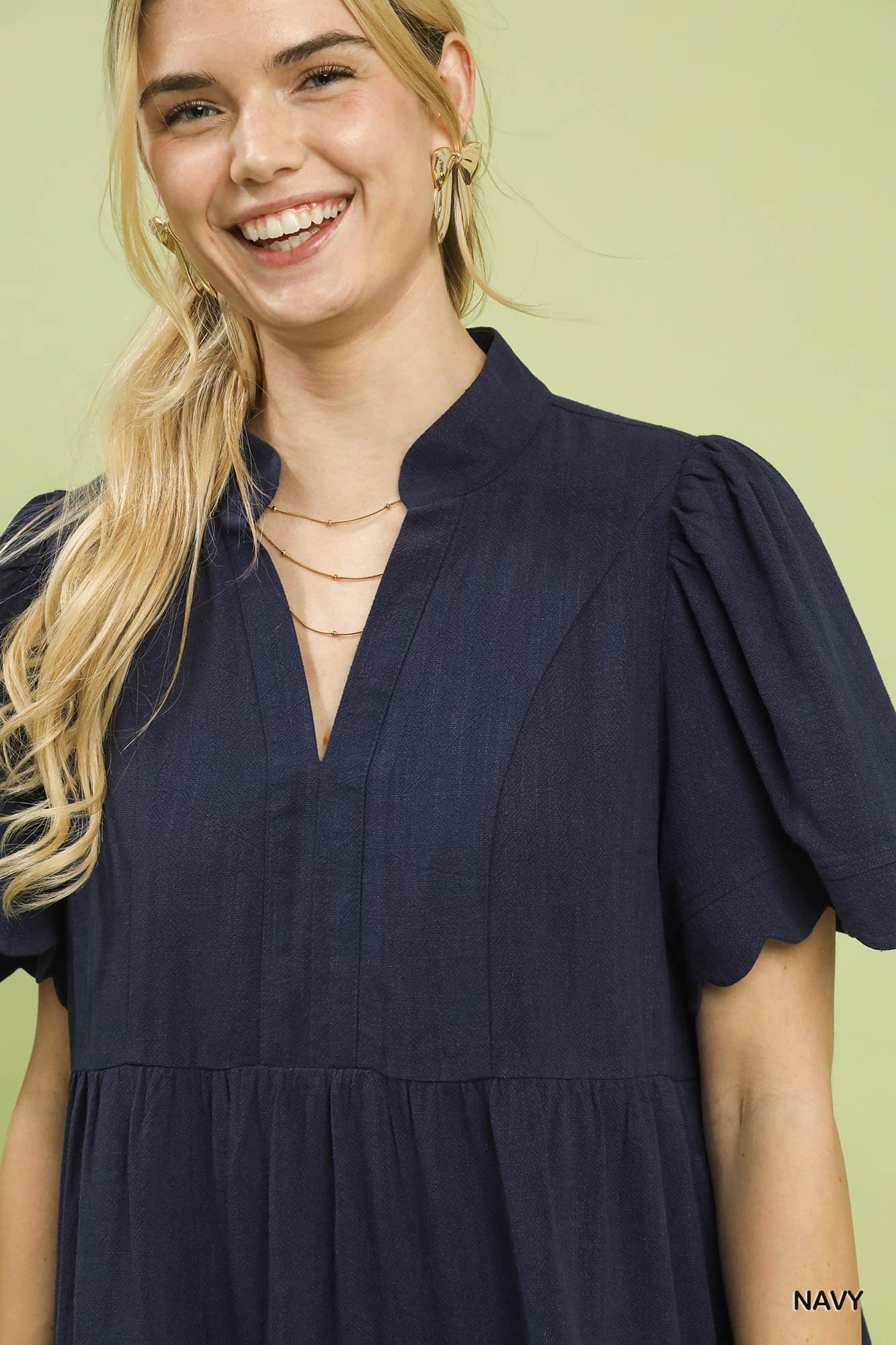 UMGEE Scallop Sleeve Babydoll Dress Navy