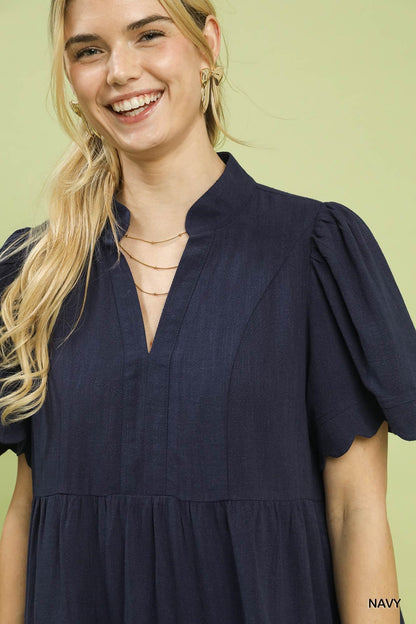 UMGEE Scallop Sleeve Babydoll Dress Navy