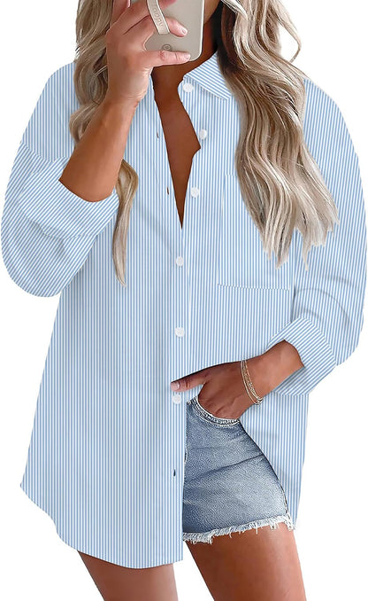 Astylish Women 2026 Loose Fit Tops Linen Cotton Button Down Shirts Blouses