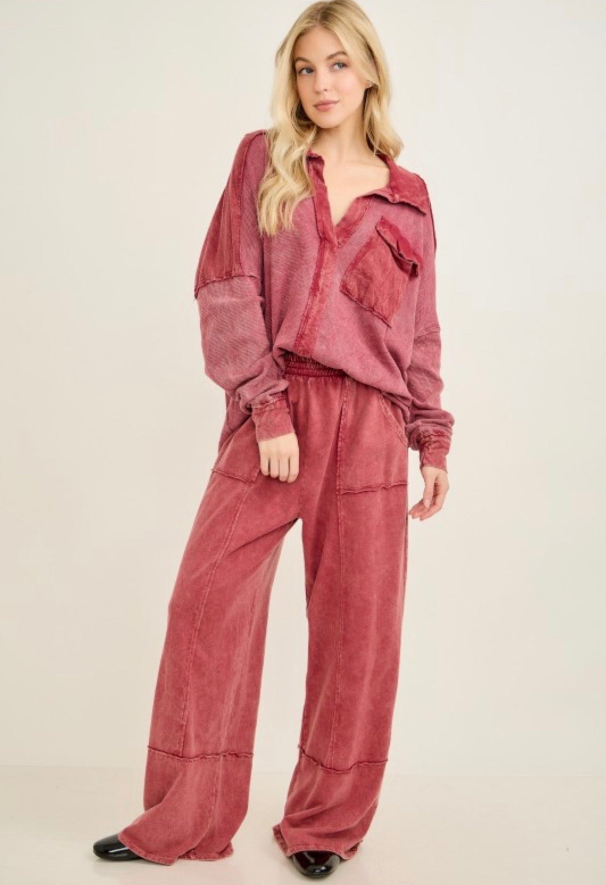 Mineral Washed Everyday Pant Dark Red
