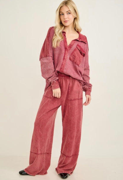 Mineral Washed Everyday Pant Dark Red