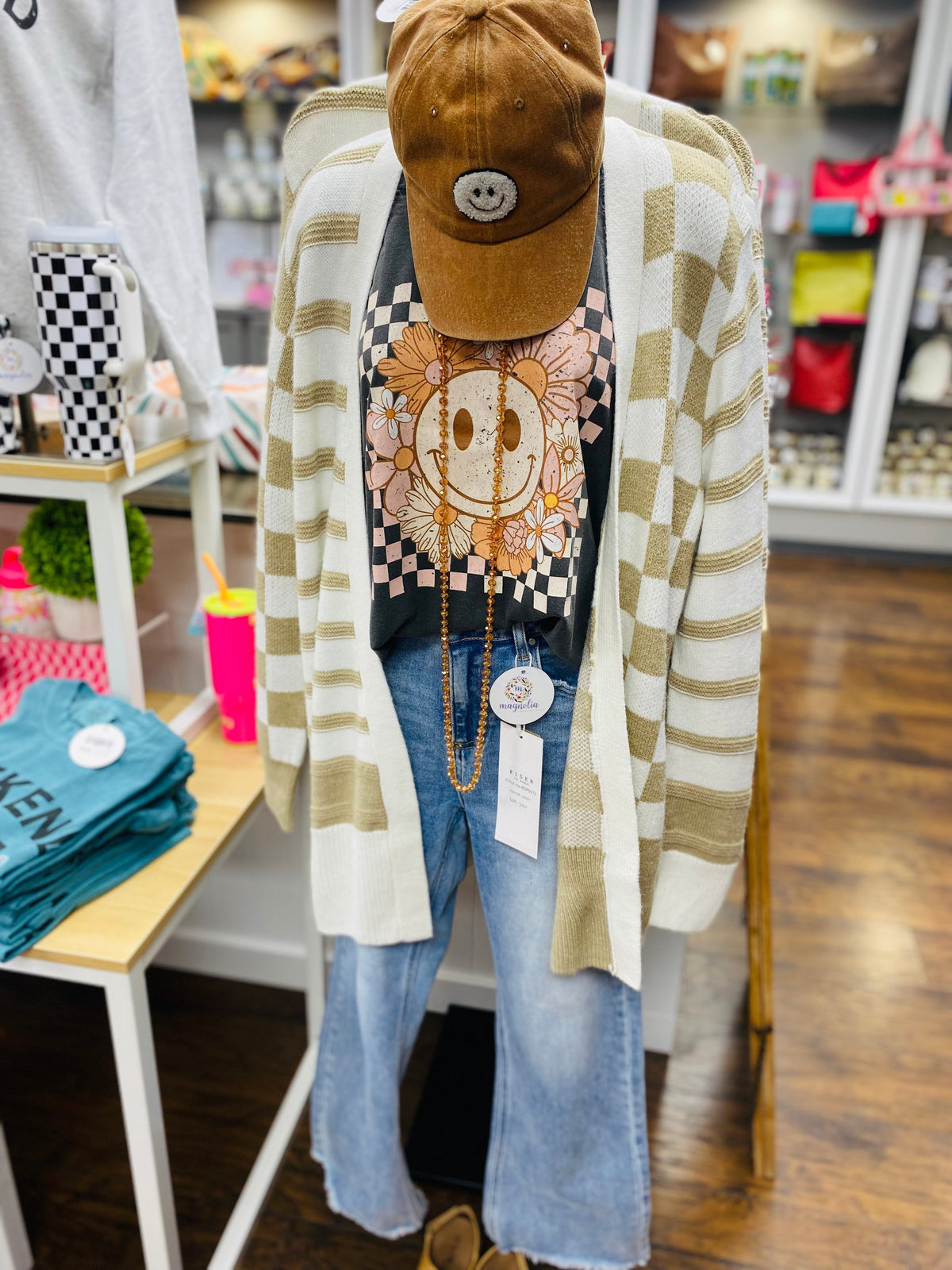 Comfort Colors Checker Floral Smiley Tee