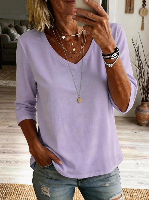 Women's Casual Short-sleeve V-neck Cotton T-shirt
