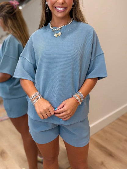 Lounge Around 2PC Shorts SET Dusty Blue