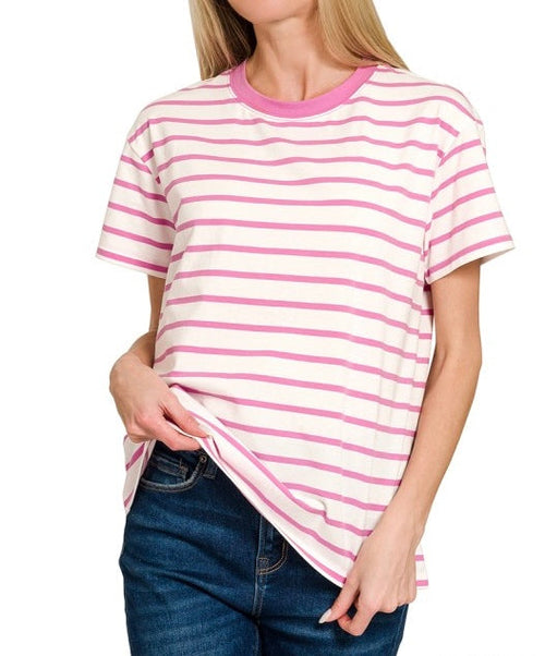 Stripe Classic Cotton Tee Candy Pink