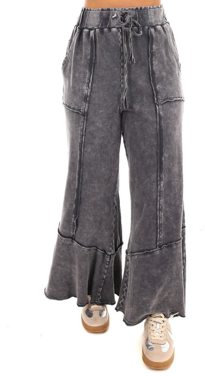 Mineral Wash Wide Leg Crop Pant Black