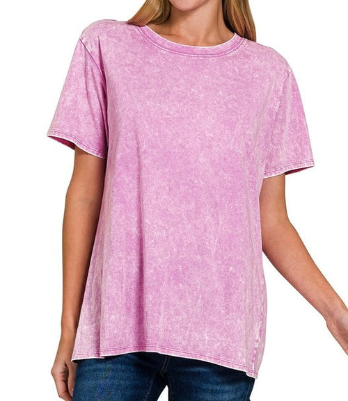 Classic Cotton Acid Wash Tee Mauve