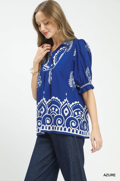 UMGEE Evie Printed Top Azure Blue