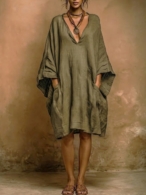 Valenne - Loose Fit V Neck Midi Dress