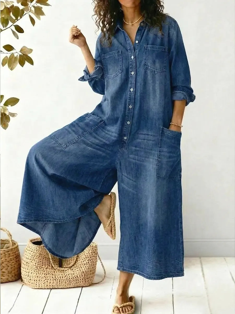 Aminta - Denim Wide Leg Jumpsuit