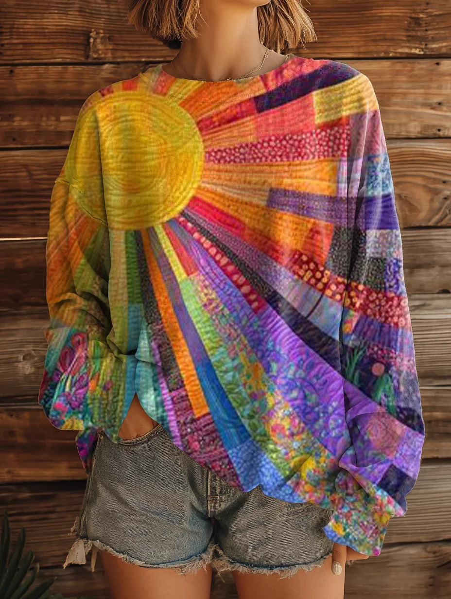 Women's Colorful Sunshine Print Pocket Cotton Dress