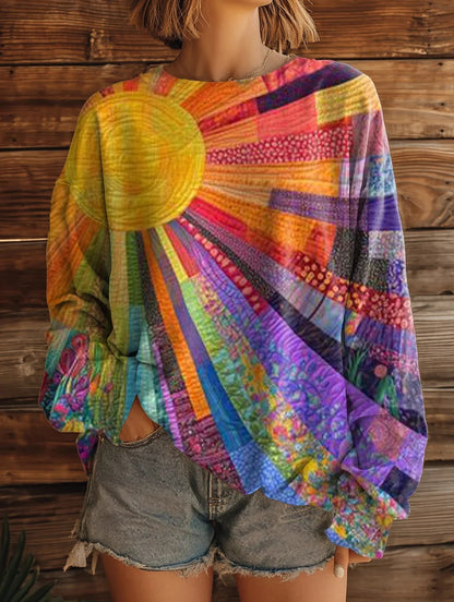 Women's Colorful Sunshine Print Pocket Cotton Dress