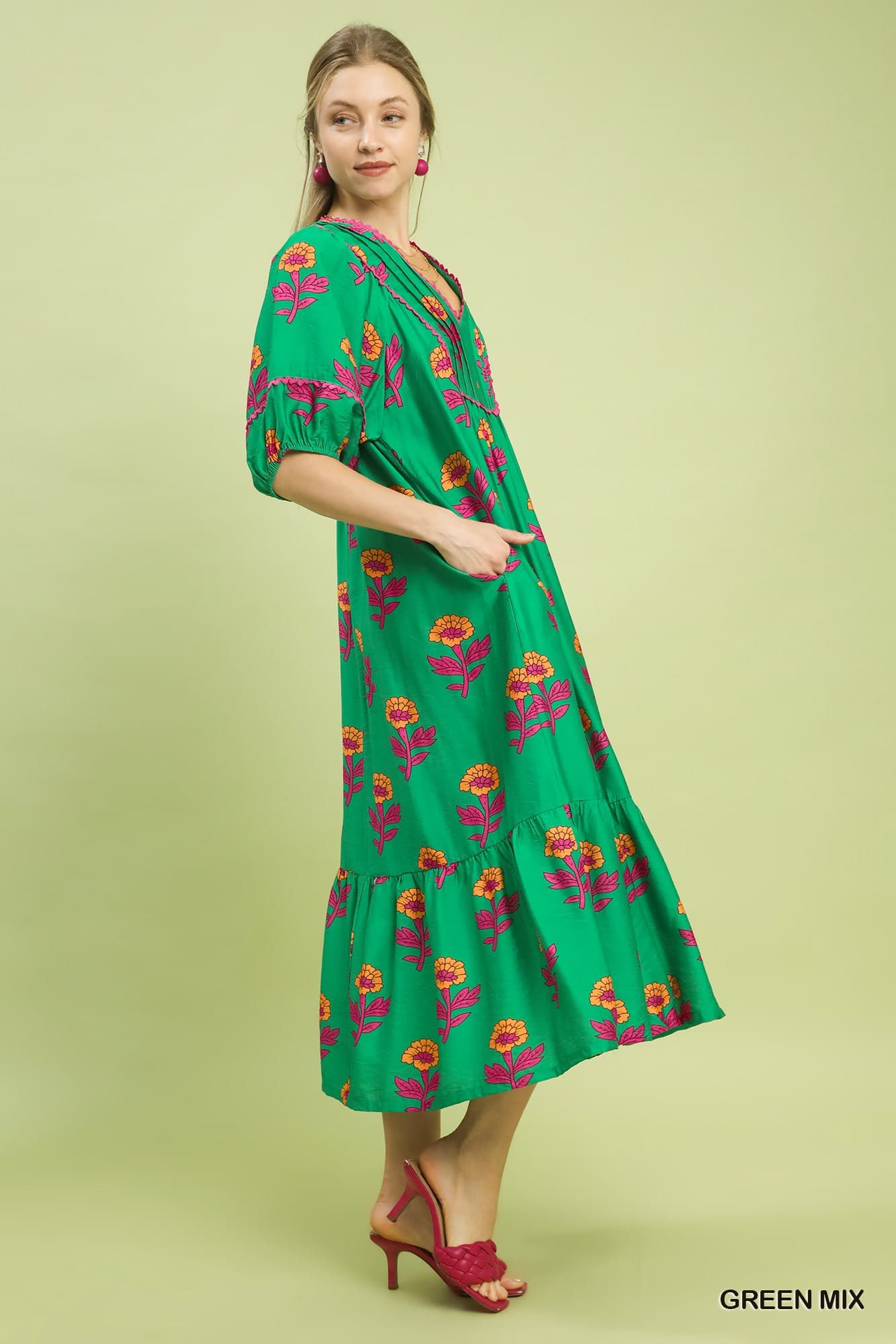 UMGEE Jade Green Floral Maxi Dress