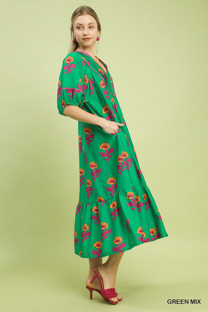 UMGEE Jade Green Floral Maxi Dress