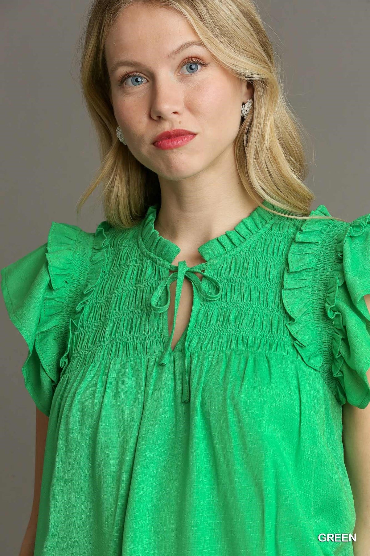 UMGEE Ruffle Flutter Sleeve Top Green