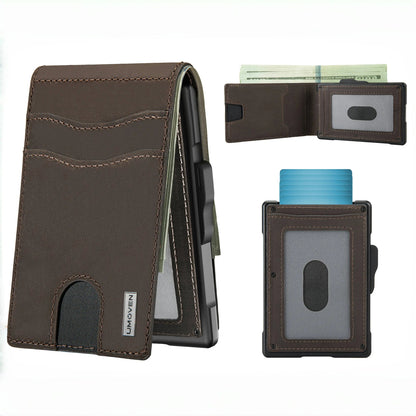 🔥Minimalist Pop-Up Wallet for Men – RFID Blocking Aluminum Card Holder with Cash Slot, ID Window & Leather Front Pocket