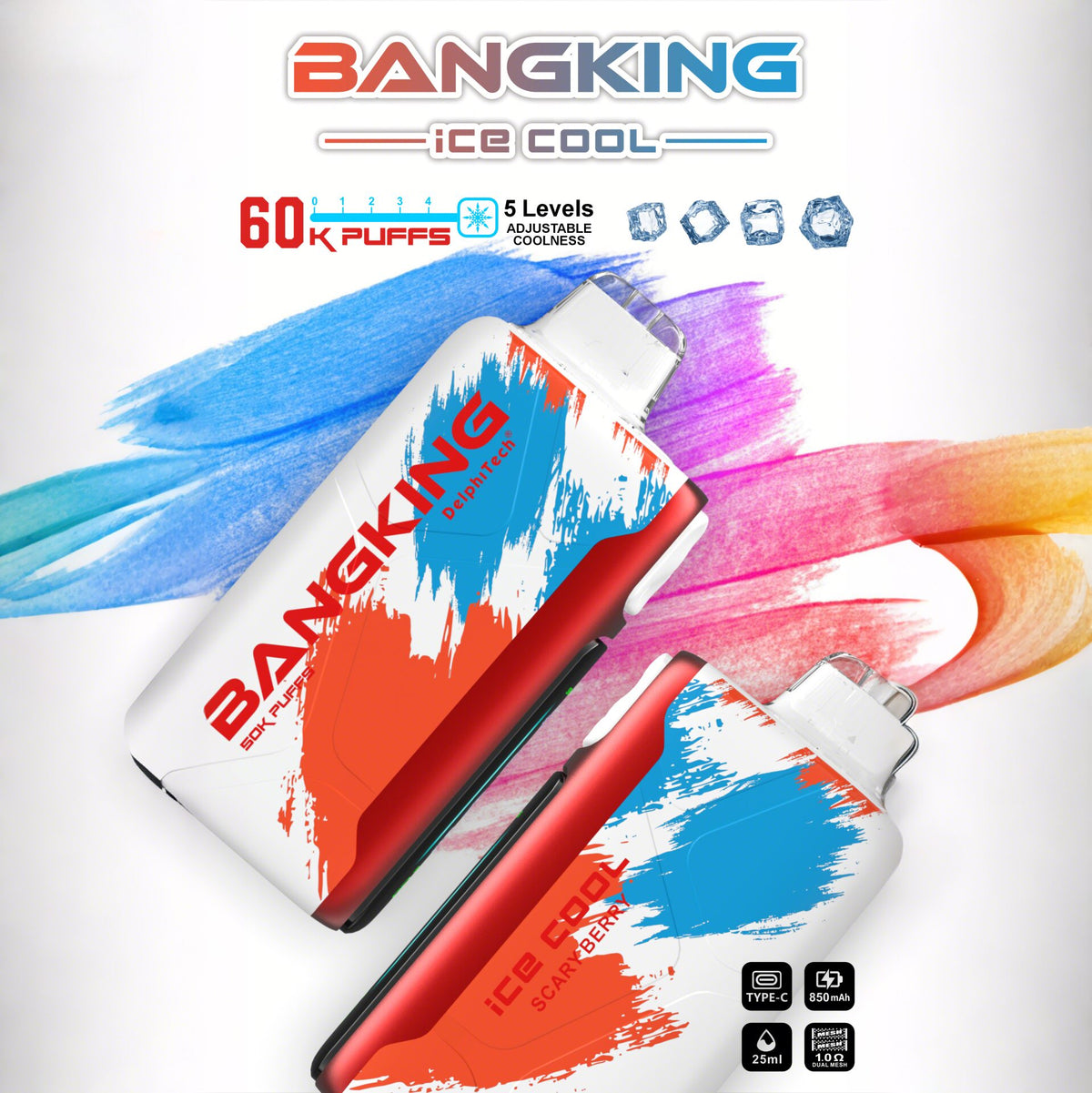 Bang King Ice Cool 60000 60K Puffs Original Adjustable Ice level LED Display Disposable Vape