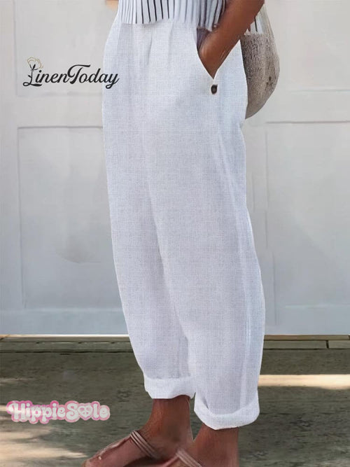Women's Printed Cotton And Linen Casual Pants