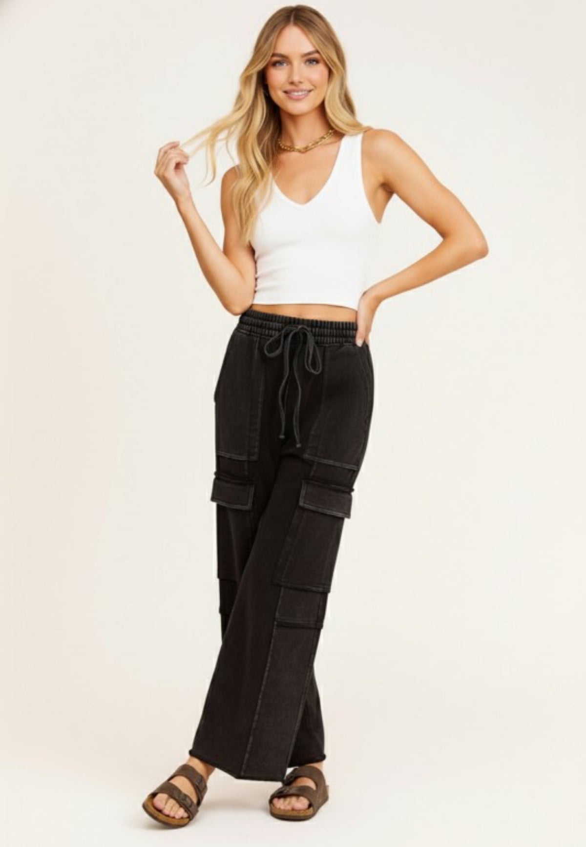 Mineral Washed Cargo Pant Black