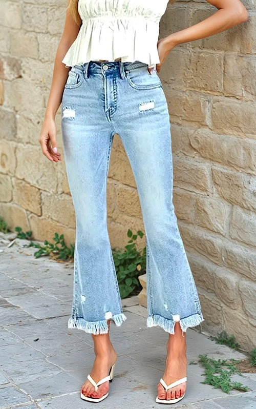 RISEN Morgan Tummy Control Crop Frayed Hem Jean