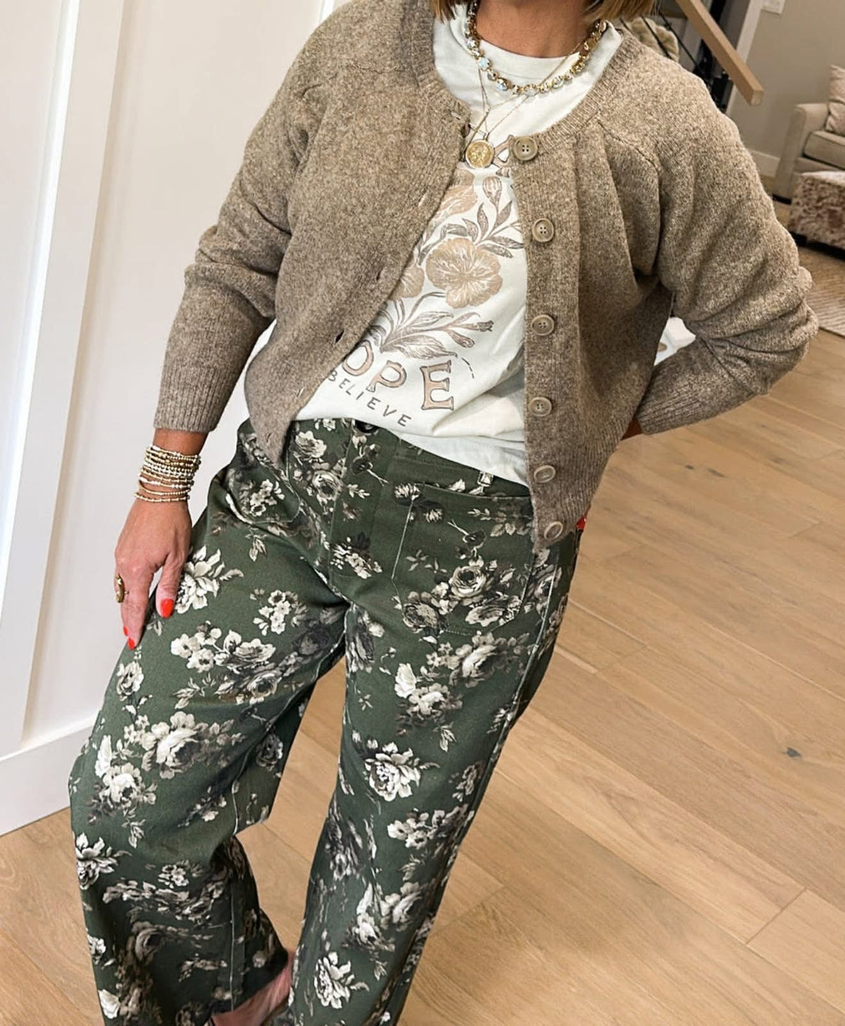 UMGEE Floral Print Pant Olive Mix