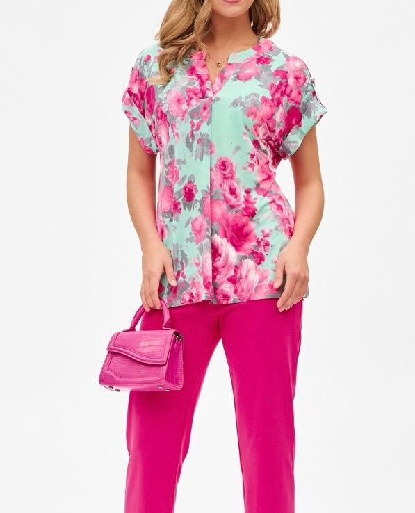 Lizzy Short Sleeve Top Mint Pink Floral