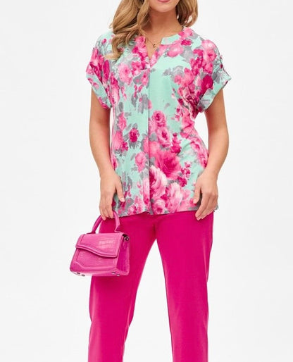 Lizzy Short Sleeve Top Mint Pink Floral