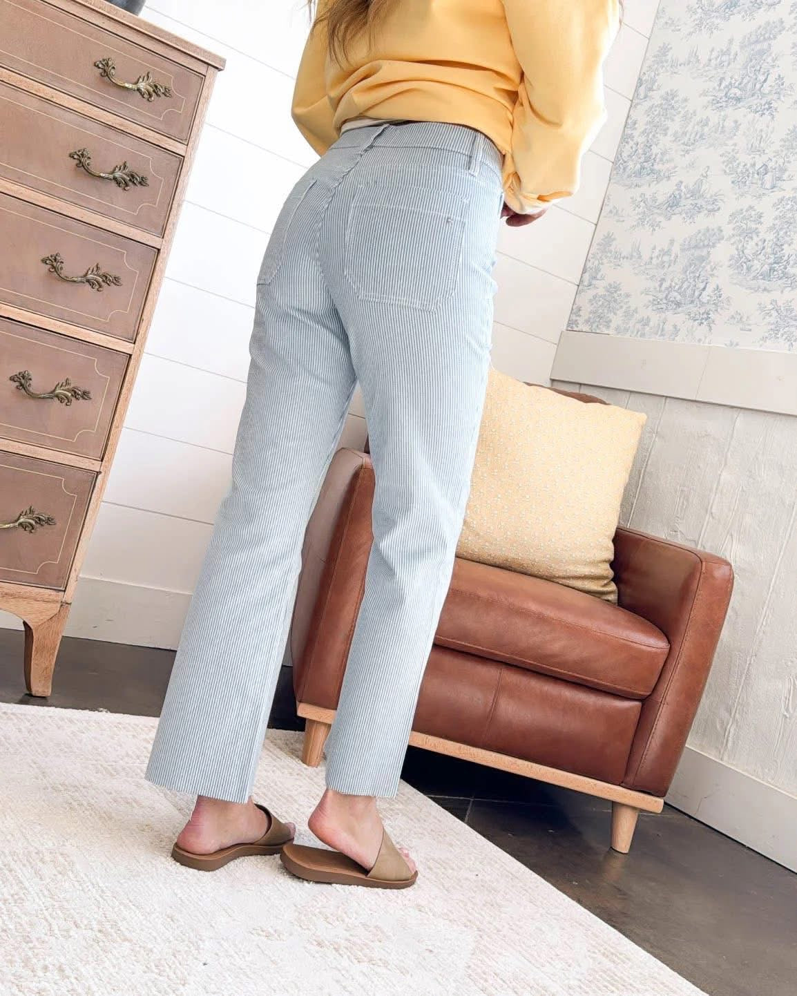 MICA Raw Hem Stripe Crop Jean